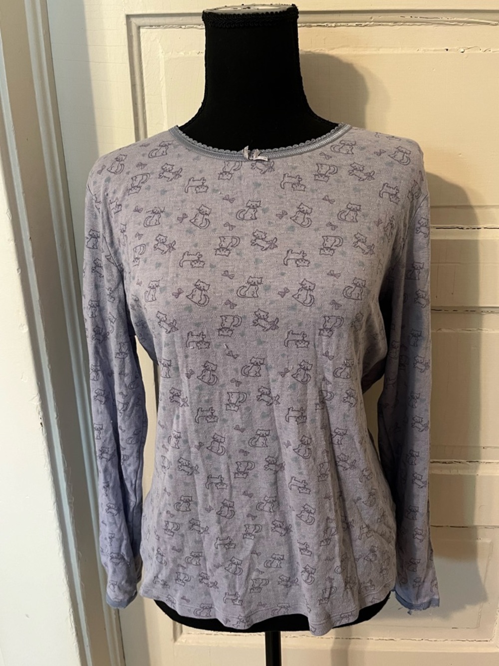 Vintage Kitty Cat Pointelle Knit Top